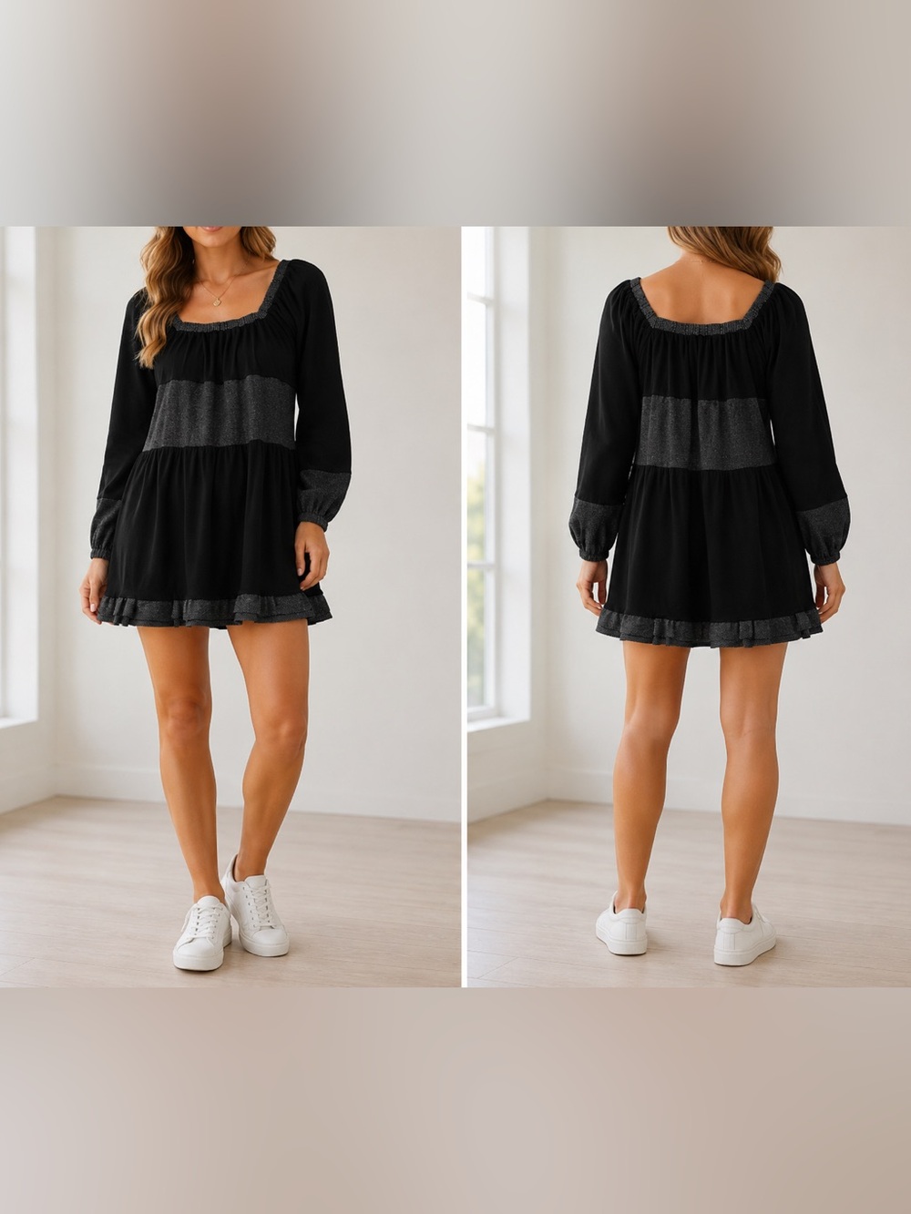 POL Black & Gray Colorblock Peasant Shirt Tunic Size Medium